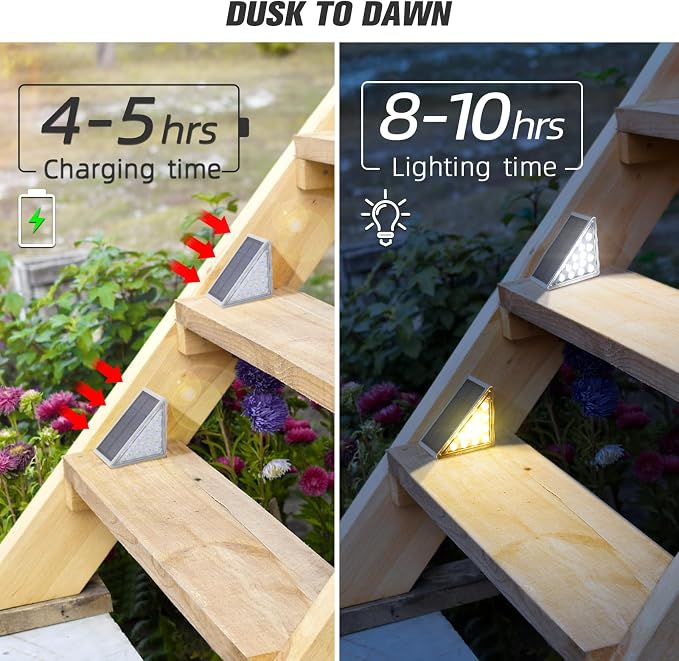 Solar Step Lights 6 Pack - Outdoor Stair Lights with 3000K Warm White & 6000K Cool Daylight, IP67 Waterproof, Auto On/Off, Super Bright for Deck, Patio, Steps