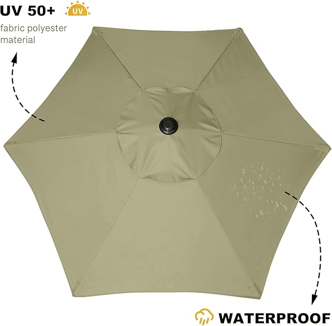 AMMSUN 6ft Patio Umbrella Outdoor Table Umbrellas with Push Button Tilt, UPF50+ Premium Steel Pole and Ribs for Deck, Lawn, Garden, Backyard & Pool (Khaki)