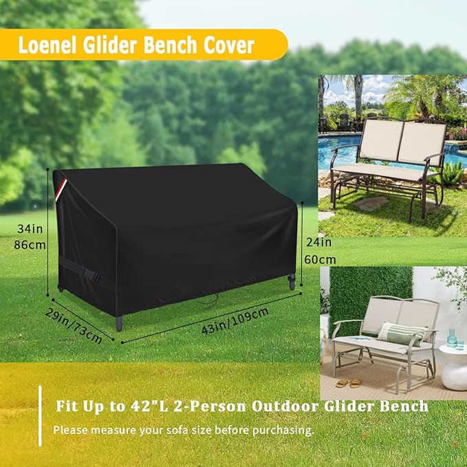 Outdoor Loveseat Cover for 2-Person Patio Swing Glider Steel Bench Loveseat Rocker, Waterproof Outdoor Furniture Cover Couch/Sofa Covers - 43" L x 29" W x 34" H