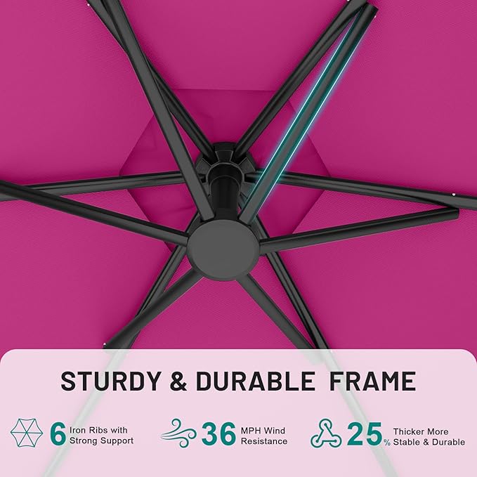 AreShark 10FT Patio Outdoor Umbrella, Offset Patio Umbrella Cantilever Umbrella, 6 Sturdy Ribs, Easy Adjustment for Garden Market Pool with Cross Base (Rose Pink)