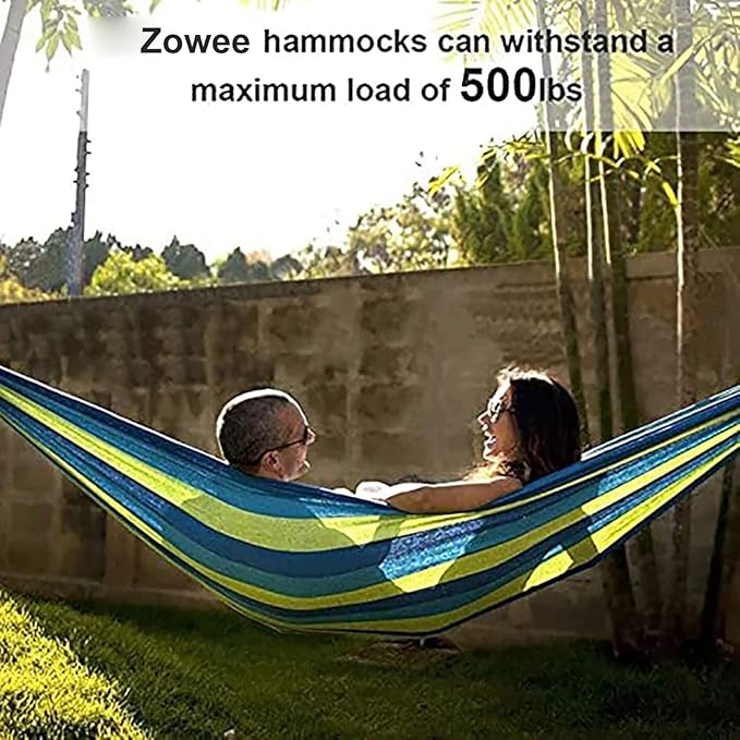 NOBRIM Camping Hammock Portable Hammock Swing Canvas Stripe Hammock Thickened Anti Rollover Chair for Outdoor Indoor Backpacking Travel