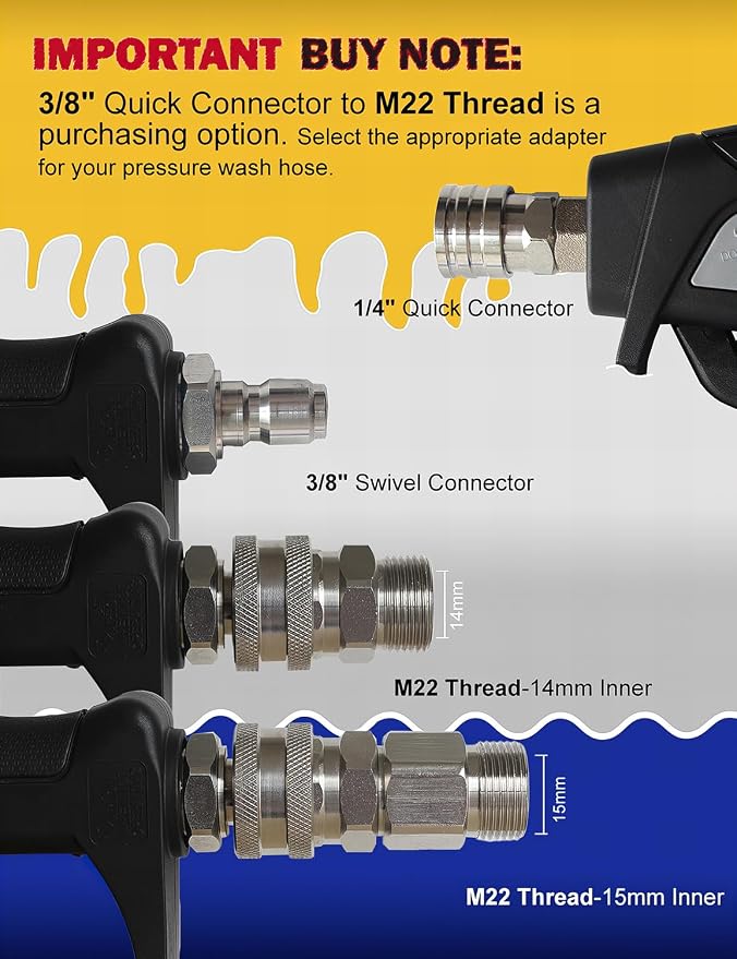 BOSEA Car Wash Swivel Gun, Pressure Washer Gun with Tips and Nozzle Holder, Nickel-Plated Real Copper Valve, Durable Swivel Gun with 3/8" Swivel Connector or M22 Adapter for Pressure Washers