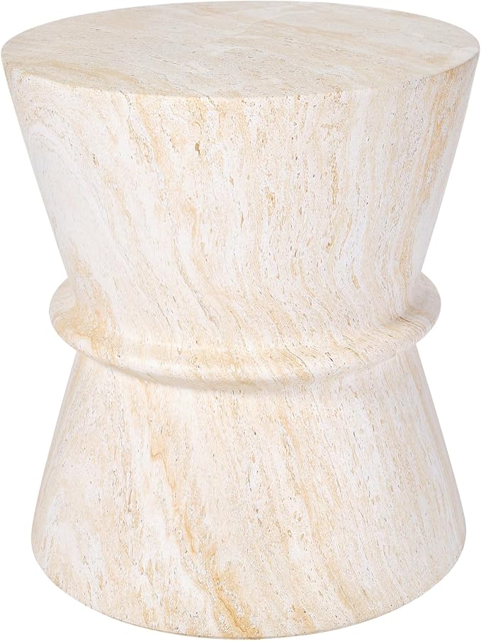 Merax Hourglass Shape Outdoor Side Table, Concrete Contemporary Lightweight Accent Table with Simulated Stone Texture, Outdoor Accent End Table for Livingroom, Garden, Beige+Yellow