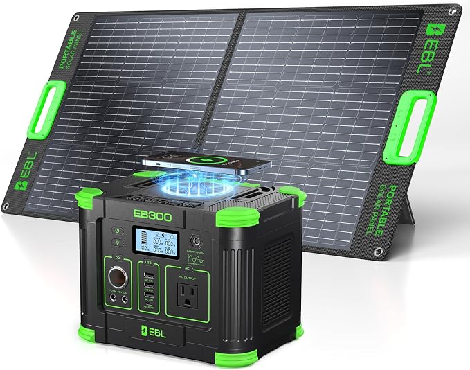 EBL 330W Portable Power Station with 100W Portable Solar Panel, 288.6Wh USB-C PD60W 330W Pure Sine Wave Solar Generator, Foldable Solar Panel for Camping, Emergency Backup