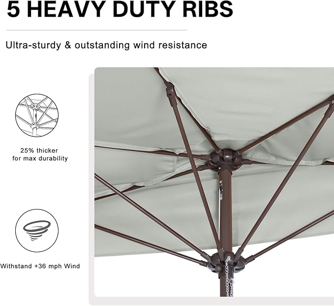 ABCCANOPY Patio Umbrella 9FT - Outdoor Half Umbrellas for Patio, Backyard, Garden, Deck (Light Gray)