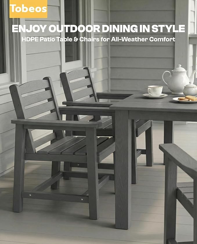 9-Pc Outdoor Dining Set, 10x10FT Cantilever Umbrella for 8,Gray | HDPE table, chairs included, aluminum frame, weather-resistant furniture, perfect for yard, lawn, garden, deck