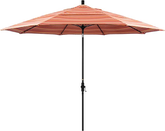 California Umbrella 11' Round Crank Lift, Collar Tilt, Aluminum Pole, Fiberglass Rib Patio Umbrella, Black Finish