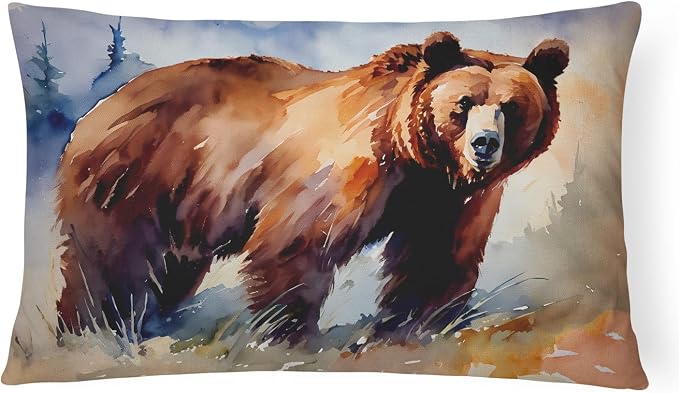 Caroline's Treasures DAC2927PW1216 Grizzly Bear Throw Pillow Machine Washable, Indoor Outdoor Decorative Pillow for Couch, Bed or Patio, 12HX16W