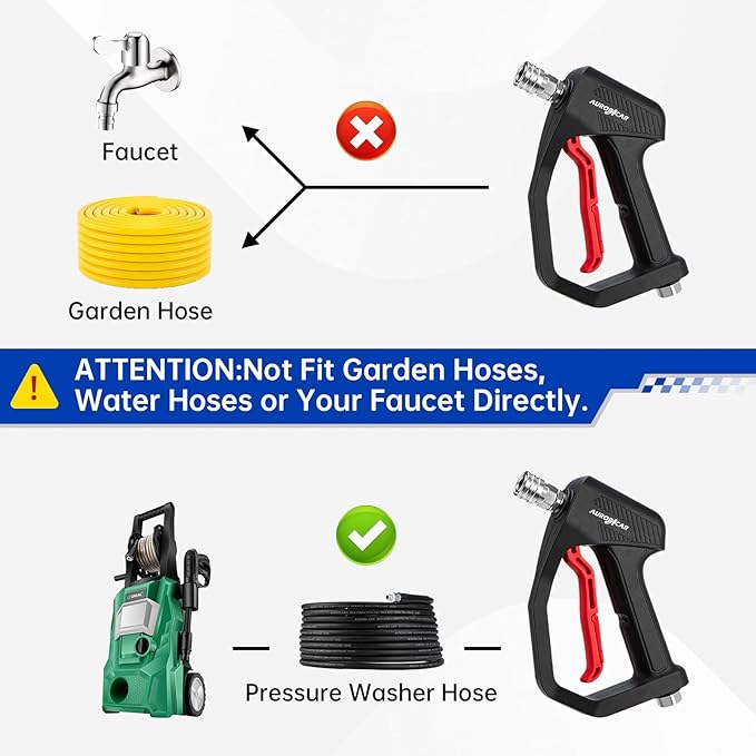 AURORA CAR 4350 PSI Short Pressure Washer Gun, 1/4” Quick Connector High Pressure Washer Gun with 3/8" Male Plug and M22-14 Fitting, Power Washer Gun Compatible with Foam Cannon, Car Wash Foam Gun