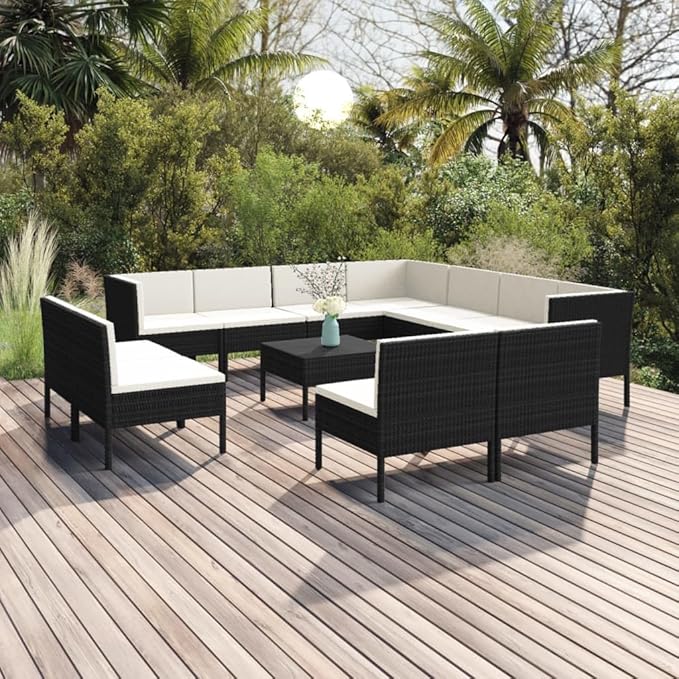12 Piece Patio Lounge Set with Cushions,Patio Sofa,Outdoor Daybed,Patio Seating,Outdoor Furniture Sets,Patio Conversation Sets,Modern Set,Outdoor Patio Chairs,for Backyard,Garden,Poly Rattan Black