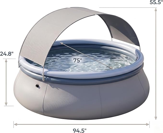 Inflatable Swimming Pool with UPF 50+ Sunshade Canopy, 94.5" x 55.5" Blow Up Pool for Backyard Patio, Premium Tear-Resistant PVC Above Ground Family Lounge Pool, Gray & Blue (94.5" x 55.5")