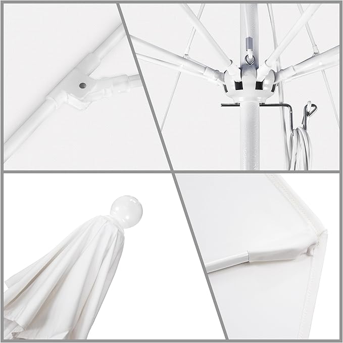 California Umbrella 11Ft Commercial Grade Market Umbrella, Pulley Lift, Aluminum/Fiberglass, 2mm pole wall, White Frame, Solution Dyed White Fabric