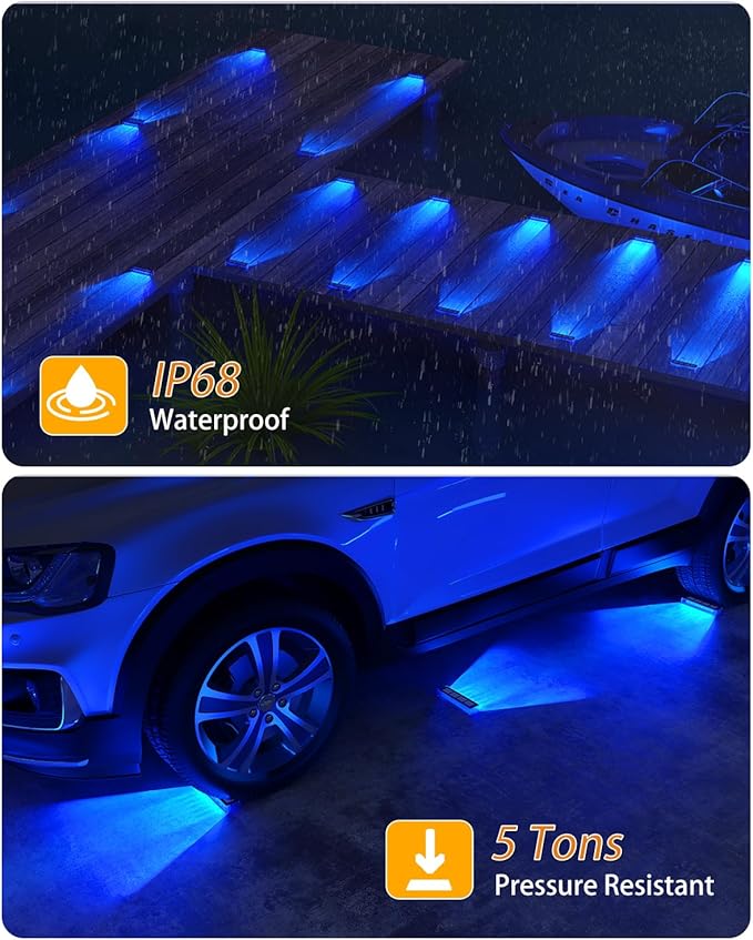 DetarZinLED Solar Step Lights for Outside, 2 Pack Solar Stair Lights, Blue Outdoor Deck Light Waterproof, Outdoor Light Solar Powered for Deck, Dock, Pathway, Porch, Path, Ground, Backyard