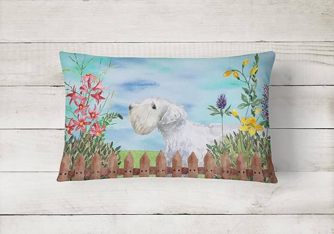 Caroline's Treasures CK1246PW1216 Sealyham Terrier Spring Canvas Fabric Decorative Pillow Machine Washable, Indoor Outdoor Decorative Pillow for Couch, Bed or Patio, 12HX16W