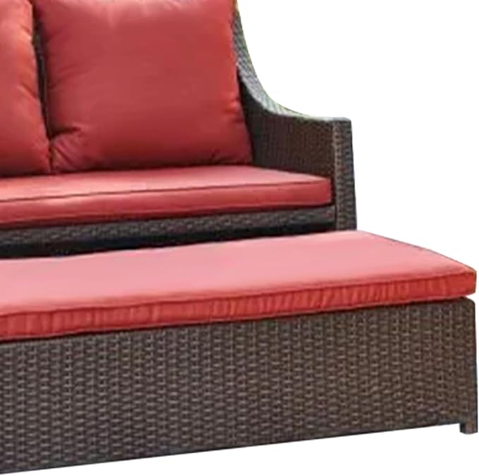 Four Seasons Courtyard Redington All-Weather Chic 3 Piece Outdoor Patio Seating Furniture Set with Cushioned Loveseat, Side Table, and Ottoman, Red