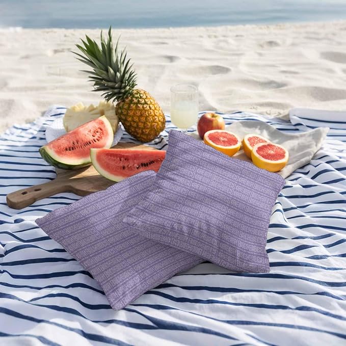 Outdoor Waterproof Throw Pillow Covers Set of 2 Lavender Purple Stripes Grain Pillowcases 26x26 Inches Solid Color Decorative Pillows Cushion Case Patio Pillows for Couch Bed Chair Garden