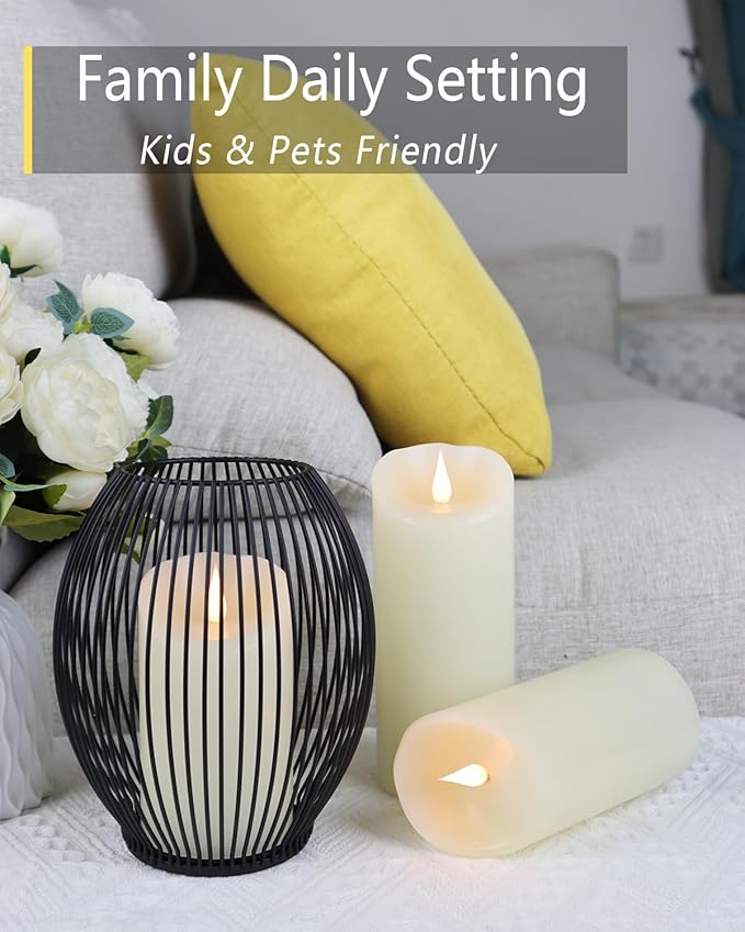 TECHLONG Flameless Candles Flickering 3D Moving Flame, Last 1000+ Hours Battery Operated Candles with Timer, Ivory Real Wax Electric LED Pillar Candles for Home Wedding Decoration | 3" x 7"
