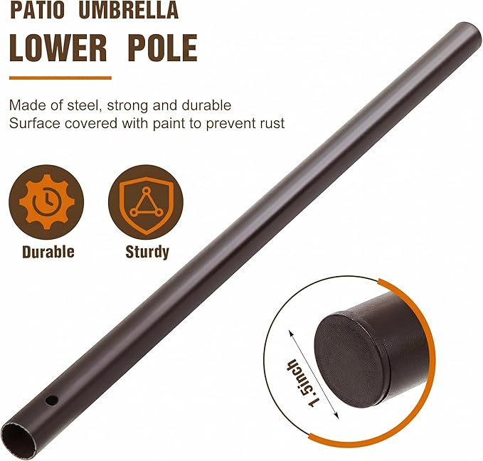 1 Pack 1.5'' Dia Umbrella Replacement Lower Pole, Heavy Steel Patio Umbrella Bottom Pole Replacement, 1.7 mm Thickness, No Bullet Buckle Outdoor