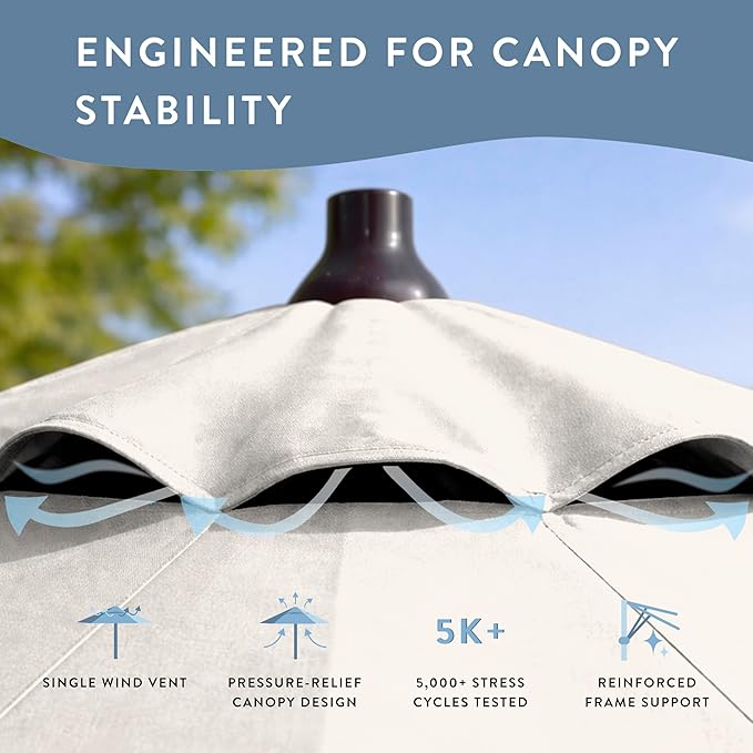 California Umbrella 8-Year Protection 9 Ft Outdoor Patio Umbrella, Solstice Fade-Resistant Fabric, Auto-Tilt, Heavy Duty Aluminum Frame, 8 Reinforced Ribs for Pool or Deck, Bronze Pole, White