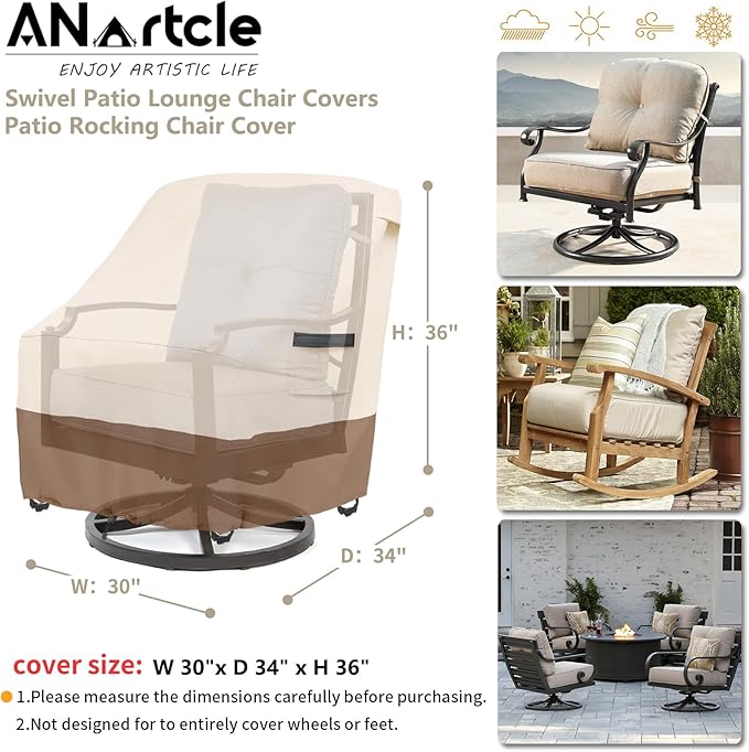 ANartcle Patio Chair Covers,600D Waterproof Heavy Duty Outdoor Lawn Patio Furniture Covers,Patio Swivel Chair Covers for Outdoor Furniture,(30W x 34D x 36H inches) Beige&Brown