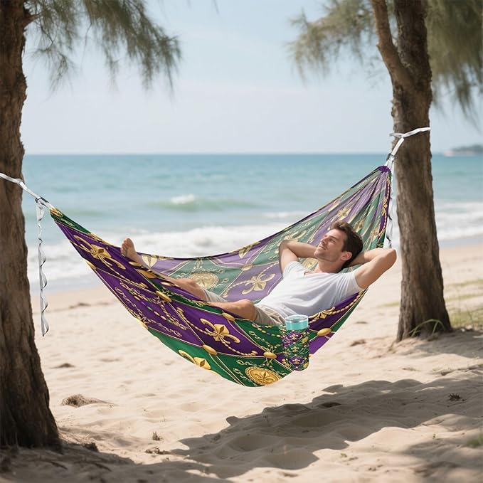 Hammocks for Outside Mardi Gras Elements Camping Hammock Portable Hammocks with Tree Straps and Carry Bag Camping Accessories for Hiking Beach Outdoor