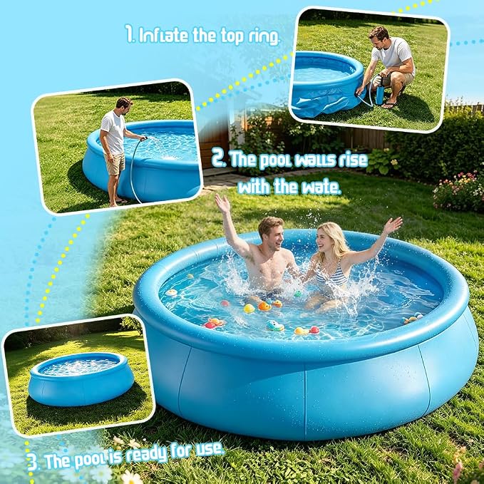 10FTx30In Inflatable Swimming Pool, Large Family Summer Pool for Garden/Lawn, Reusable Water Pool for Backyard Water Fun