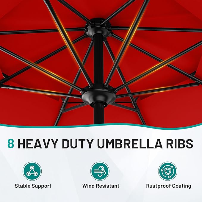 AreShark 10ft 2 Tiers Patio Umbrella - Outdoor Umbrella Waterproof UV Protection, Market Table Umbrella w/Push Button Tilt&Crank for Pool, Porch, Garden(Red)