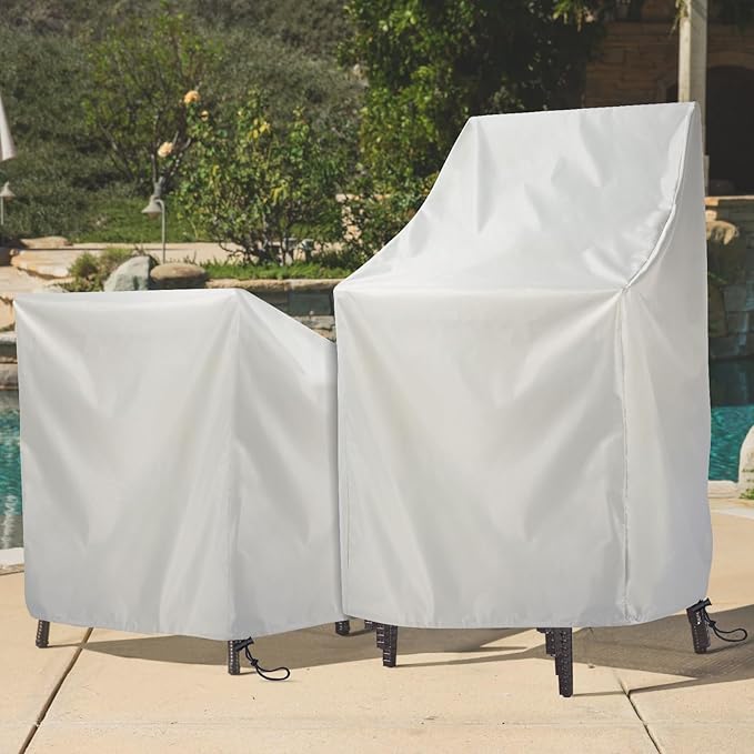 Waterproof Stackable Chair Covers, Uranshin Outdoor Patio Furniture Covers Stacked Chairs 210D Oxford Lounge Chair Covers Outdoor Stack Chairs for All Weather Protection,25"L x 25"W x 47”H (Beige)