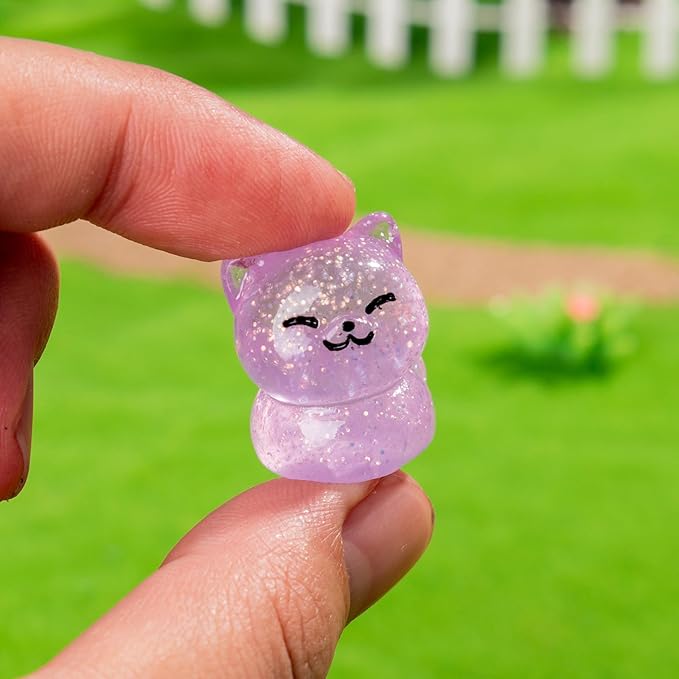 36 PCS Glitter Mini Resin Cat Figurines, Assorted Tiny Kitten Miniature Dollhouse Accessories, Bulk Cute Animal Ornaments for Micro Fairy Garden DIY Craft Aquarium Decor
