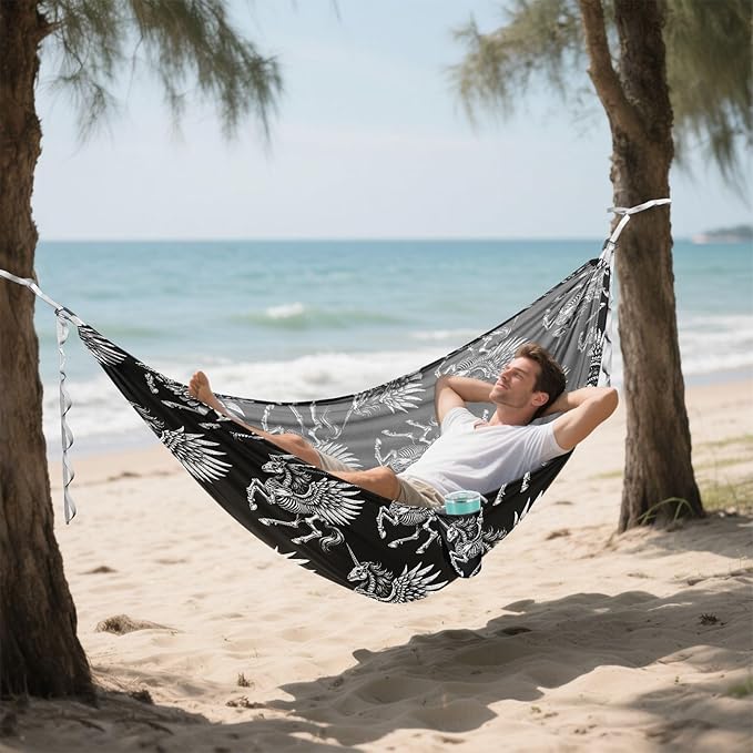 Camping Hammock Outdoor Hammocks for Outside Skeleton of Unicorn Beach Trees Portable Lightweight with Pockets Tree Straps Indoor