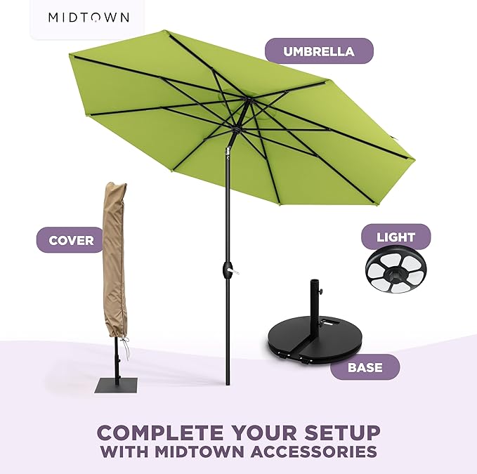 Midtown Umbrellas - The Lean 8 Ft Patio Umbrella with Fade-Resistant Sunbrella Fabric, Auto-Tilt Aluminum Frame and 8 Reinforced Ribs for Deck, Pool & Garden - Macaw Canopy, Black Pole