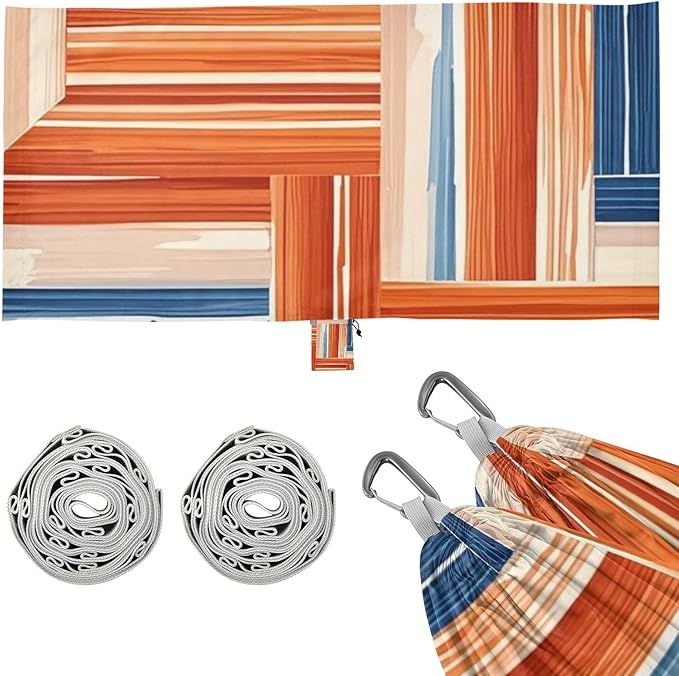 Boho Orange and Blue Regular Stripes 330lb Capacity Outdoor Hammock with Tree Straps Portable Hammock for Outside Patio Garden hamaca para Camping 0 a 24 Meses
