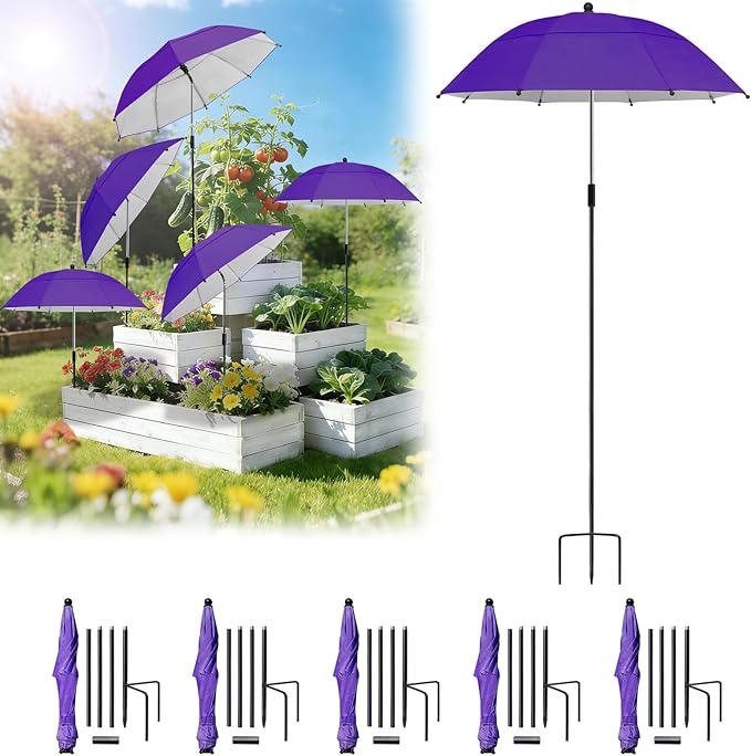 Plant Umbrellas, 5Pack 360°Adjustable Garden Umbrella for Outdoor Plants,24” Large Sun Shade for Garden Beds Potted Plants, 47.8" High Plant Shade Cover Umbrellas for Sun-Sensitive Plants