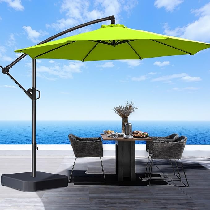 HOMSHADE 10ft Offset Patio Umbrella with Base Included, Cantilever Offset Hanging Patio Outdoor Market Umbrella UPF50+ UV Protection with Easy Tilt and Crank for Pool Deck and Garden(Apple Green)