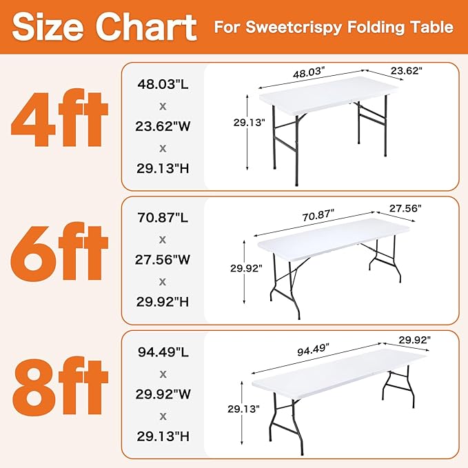 Sweetcrispy 4 FT Folding Picnic Table Easy to Fold and Store, Foldable Table for Camping Picnic Dining Party Kitchen Outdoor Indoor with Carrying Handle
