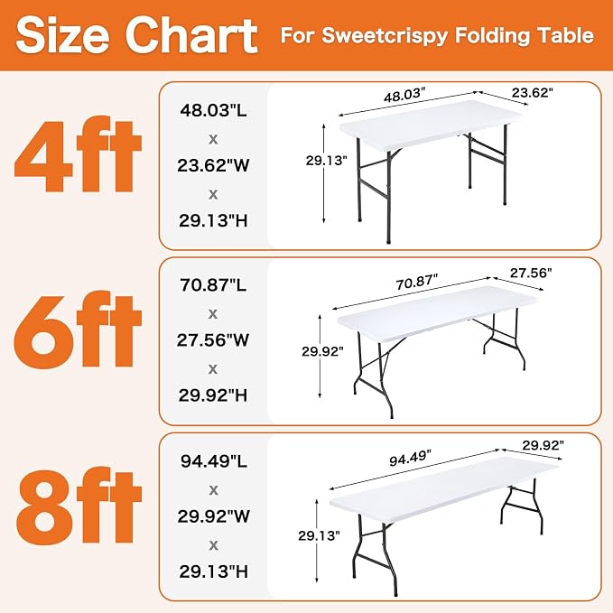 Sweetcrispy 8 FT Folding Picnic Table 2 Pack, Easy to Fold and Store, Foldable Table for Camping Picnic Dining Party Kitchen Outdoor Indoor with Carrying Handle