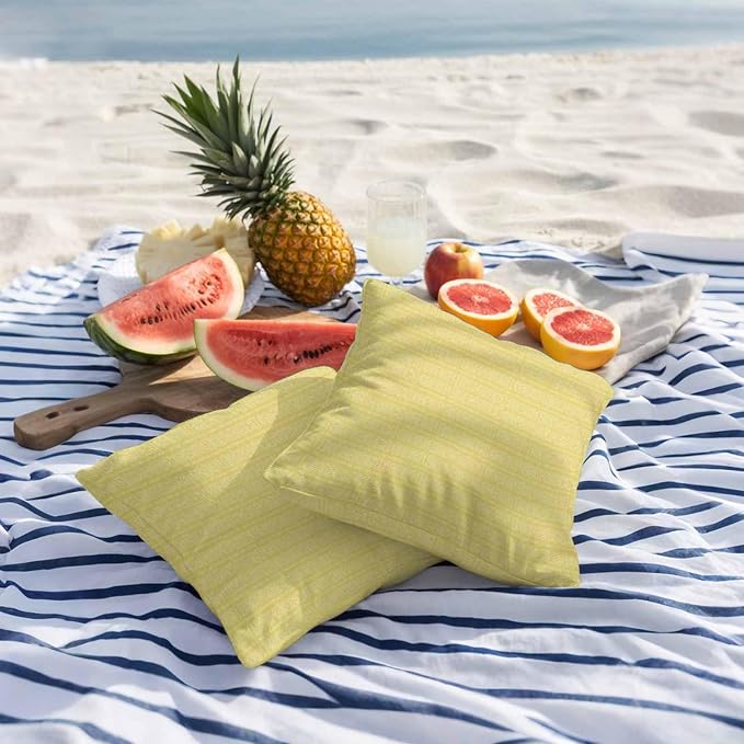 Outdoor Waterproof Throw Pillow Covers Set of 2 Yellow Stripes Grain Pillowcases 26x26 Inches Solid Color Decorative Pillows Cushion Case Patio Pillows for Couch Bed Chair Garden