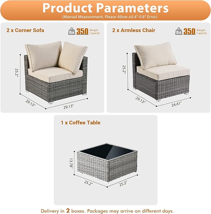5 PCS Outdoor Patio Furniture Sets,Wicker Weather Resistant Patio Conversation Set with Comfy Cushions,Modular L Shaped Sofa with Coffee Table for Yard Backyard Porch Garden Poolside,Beige