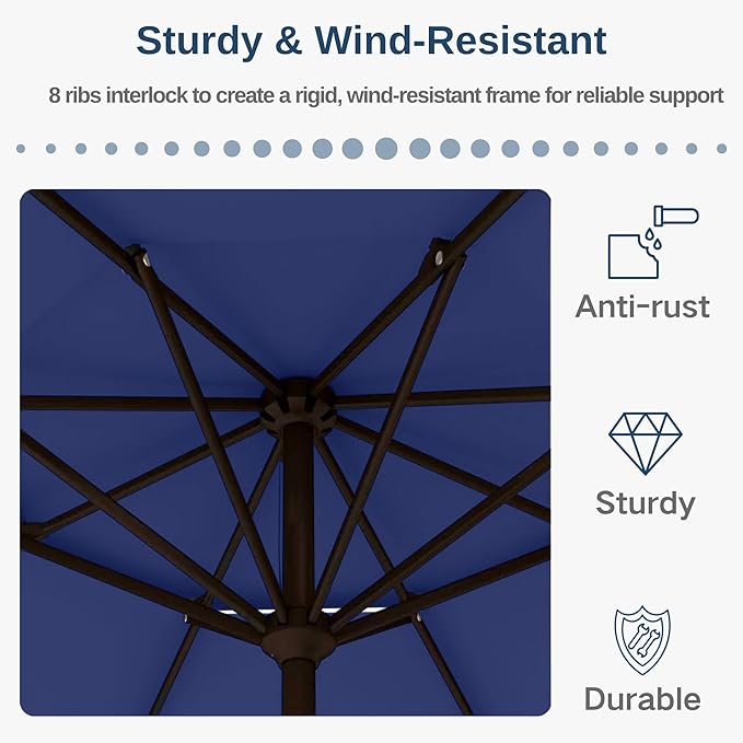 9FT Patio Umbrella 2-Tier Outdoor Market Table Umbrella with Push-Button Tilt & Crank | UPF 50+ & Waterproof for Backyard,Garden,Pool,Deck(Navy)