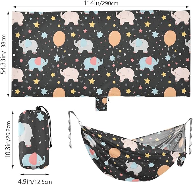 Camping Hammock Outdoor Hammocks for Outside Elephant Balloon Star Beach Trees Portable Lightweight with Pockets Tree Straps Indoor Small