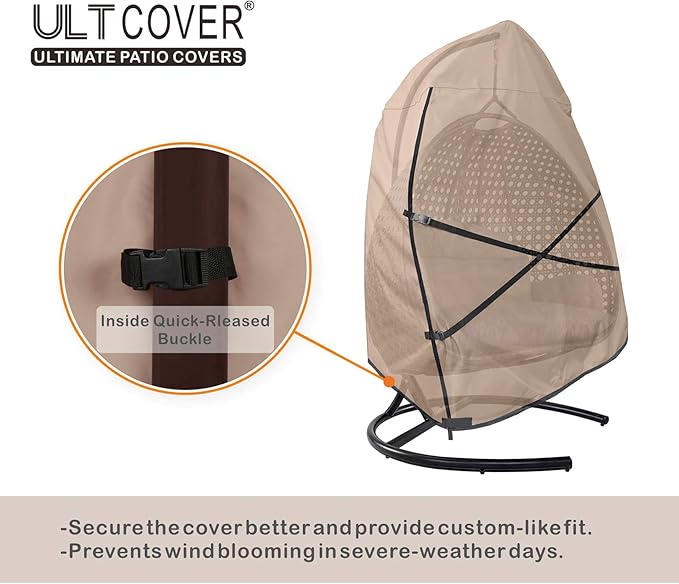 ULTCOVER Patio Hanging Egg Chair Cover - Waterproof Outdoor Double Seat Swing Egg Chair with Stand Cover 66W x 43D x 68H inches