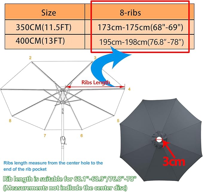 11.5ft 13 ft 8 rib umbrella replacement canopy patio umbrella fabric replacement Outdoor Umbrella Polyester Top