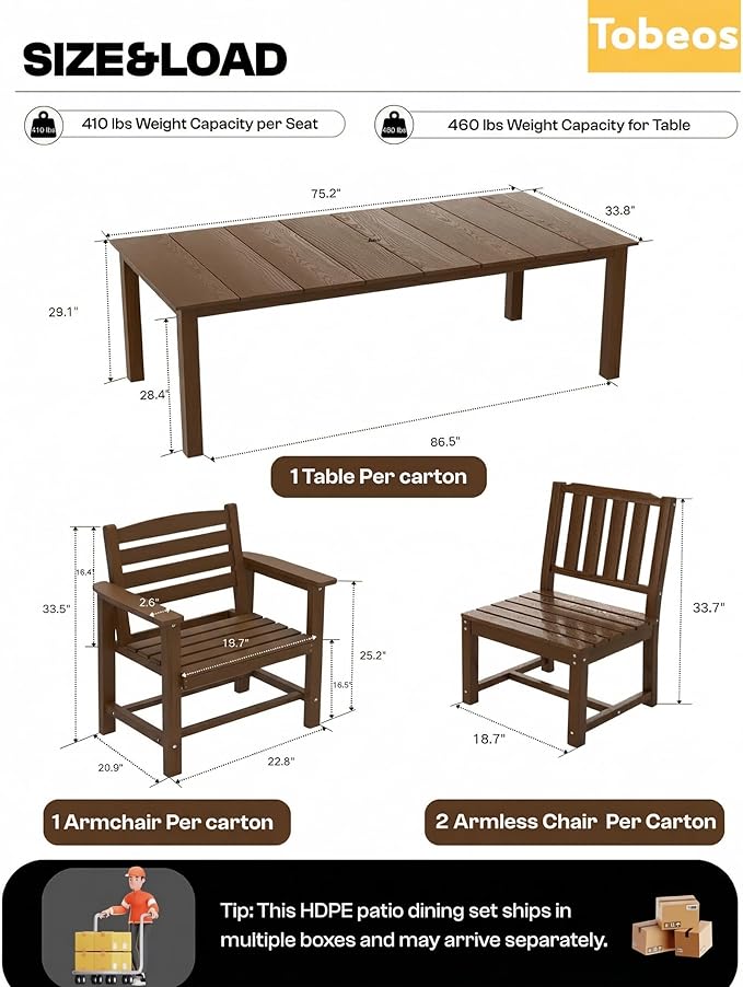 HDPE Outdoor Dining Set for 6, 7-Piece Outdoor Dining Table Set with 11FT Cantilever Umbrella, Patio Table and Chairs Set with Aluminum Frame & Legs(Brown)