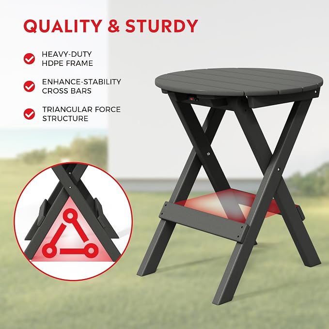 Costaelm Outdoor Bistro Table and Chairs Set of 2, Round Portable Folding Bar Height Barstool Set of 3, Tall Balcony Pub High Top Table 3 piece Patio Set for Deck, Backyard, Garden, Gray