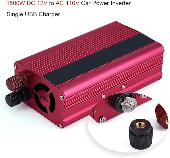 1500 Watt Inverter, Inversor de Corriente 12V DC A 110V, Power Inverter, with 3.1 A USB Port, for in Car Us, Vehicles, Red