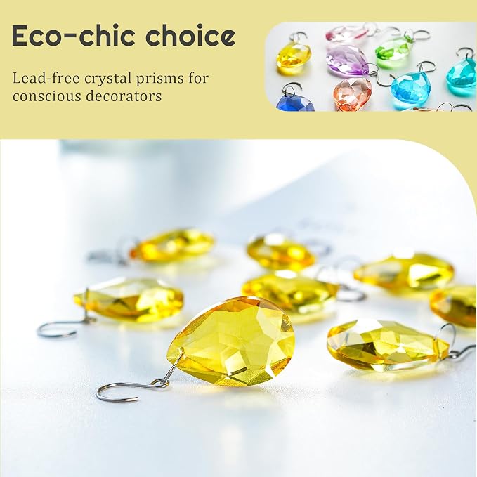 10 Pcs Yellow Bauhinia Crystal Suncatcher Prisms Chandelier Beads Decor | 38mm Yellow Bauhinia Crystal Pendants Chandelier Replacement Beads for Window Wedding Party Decor