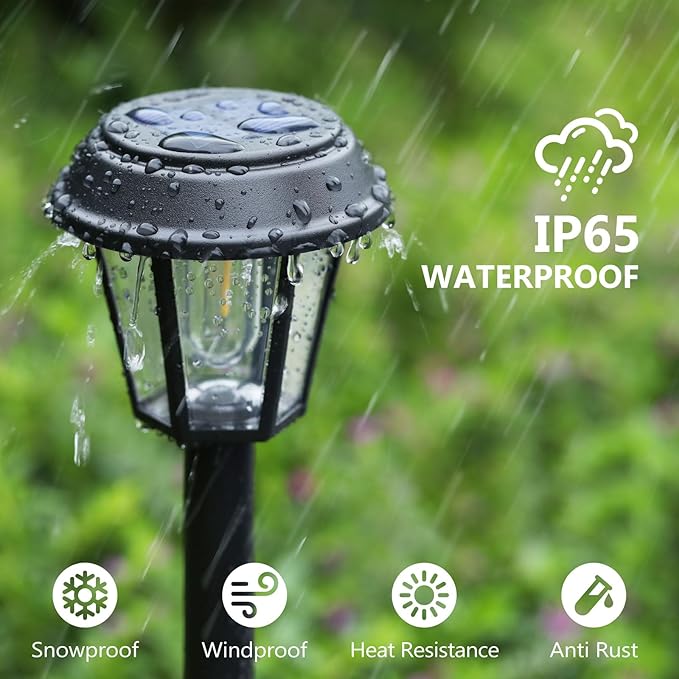 Priddop Solar Pathway Lights Outdoor 12 Pack Solar Lights Outdoor Waterproof 3000K Warm White Tungsten Filament Bulb for Yard Garden Landscape Path Driveway Lawn