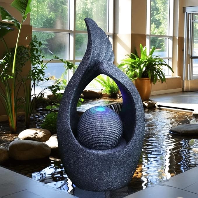 Smart Big-Sized Outdoor Waterfall Fountain - Outdoor Garden Water Feature with Zen Water Falls for Outside Garden & Home/Office Use (Water Droplet Design)