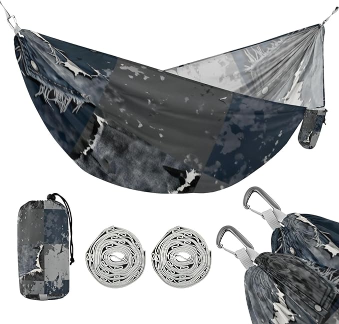 Distressed Denim Patchwork Hammocks with Tree Straps Swing Hammock for Indoor Outdoor Patio