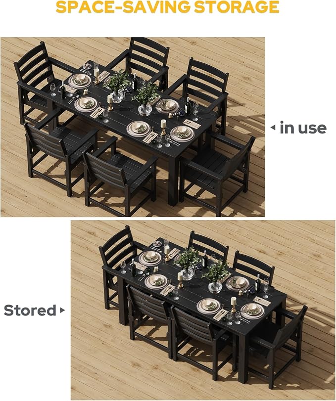 Outdoor HDPE Patio Dining Chair Set of 2, All-Weather Outdoor Chair, Patio Furniture for Garden, Backyard, Deck (Black)